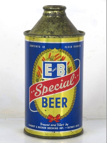 1940 E & B Special Beer 12oz 160-15 High Profile Cone Top Michigan Detroit