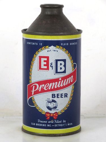 1947 E&B Premium Beer 12oz 160-19 High Profile Cone Top Michigan Detroit