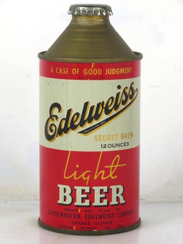 1940 Edelweiss Light Beer 12oz 160-28a High Profile Cone Top Illinois Chicago
