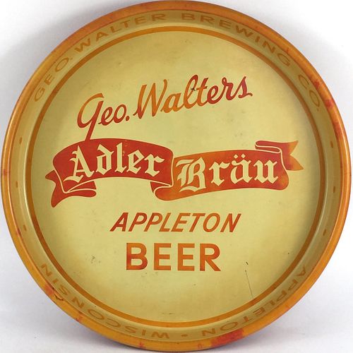 1940 Geo. Walters Adler Brau Appleton Beer 13 inch tray Wisconsin Appleton