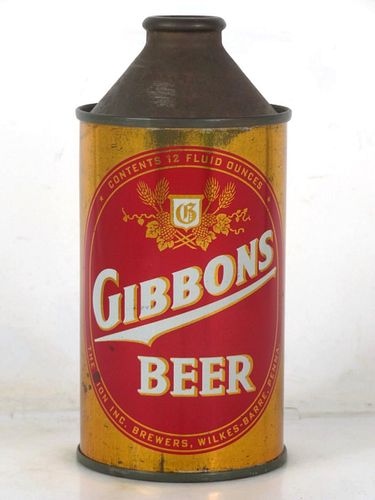 1950 Gibbons Beer 12oz 164-27 High Profile Cone Top Pennsylvania Wilkes-Barre