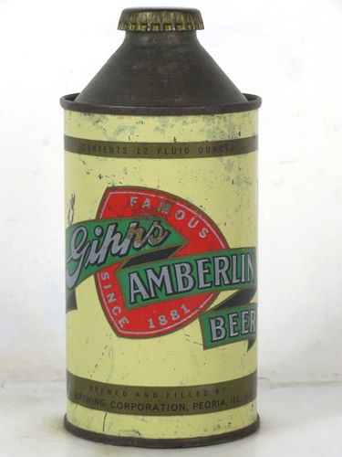 1952 Gipp's Amberlin Beer 12oz 164-31.2b High Profile Cone Top Illinois Peoria