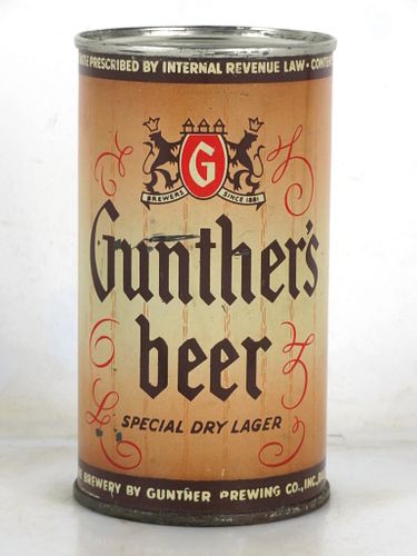 1946 Gunther's Special Dry Lager Beer 12oz 78-21 Flat Top Maryland Baltimore