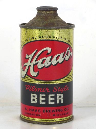 1940 Haas Pilsner Beer 12oz 168-09 Low Profile Cone Top Michigan Houghton