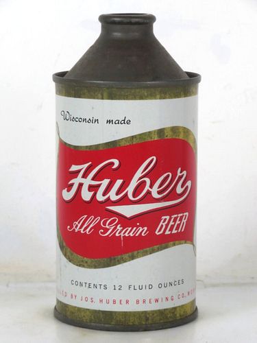 1955 Huber All Grain Beer 12oz 169-20.2b High Profile Cone Top Wisconsin Monroe