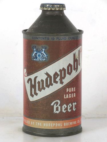 1950 Hudepohl Pure Lager Beer 12oz 169-28 High Profile Cone Top Ohio Cincinnati