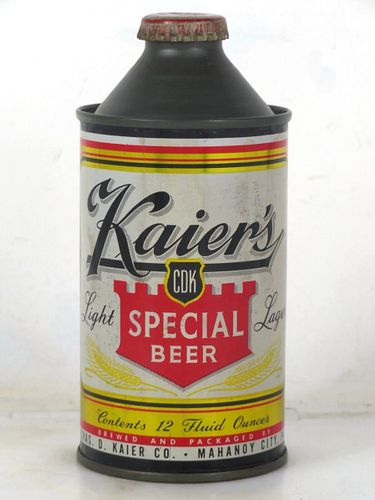 1952 Kaier's Special Beer 12oz 170-20.1 High Profile Cone Top Pennsylvania Mahanoy City