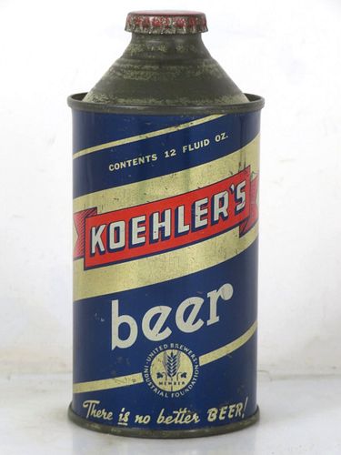 1945 Koehler's Beer 12oz 171-25b High Profile Cone Top Pennsylvania Erie