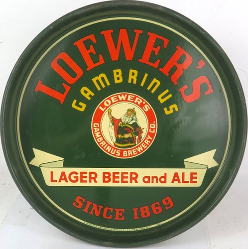 1939 Loewer's Gambrinus Lager Beer and Ale 12 inch tray New York New York