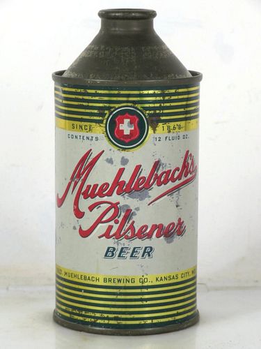 1947 Muehlebach's Pilsener Beer 12oz 174-12.2c High Profile Cone Top Missouri Kansas City
