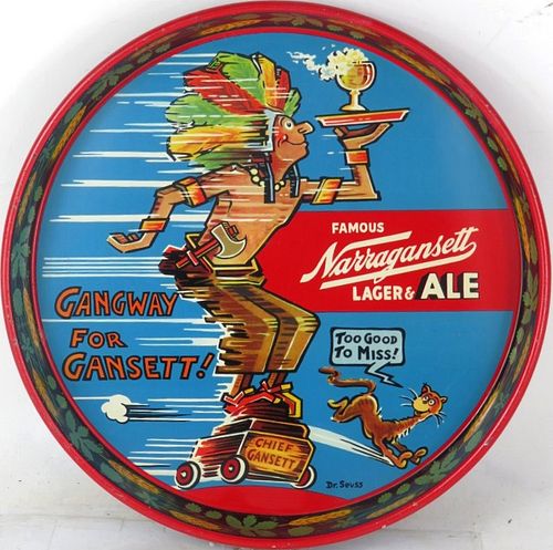 1940 Narragansett Beer/Ale 12 inch Dr. Seuss tray Providence Rhode Island
