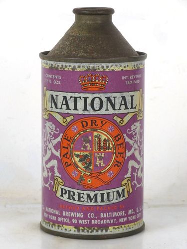 1947 National Premium Beer 12oz 175-01 High Profile Cone Top Maryland Baltimore