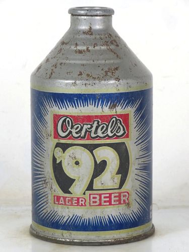 1952 Oertel's '92 Lager Beer 12oz 197-16 Crowntainer Kentucky Louisville