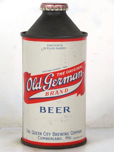 1952 Old German Beer 12oz 176-20 High Profile Cone Top Maryland Cumberland