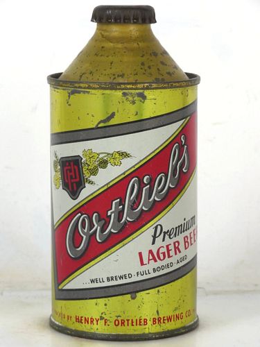 1955 Ortlieb's Lager Beer 12oz 178-23 High Profile Cone Top Pennsylvania Philadelphia