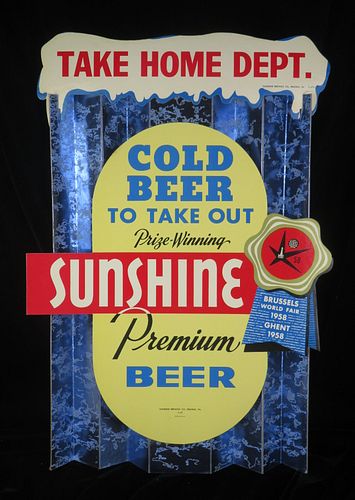 1958 Sunshine Premium Beer Cardboard Pennsylvania Reading