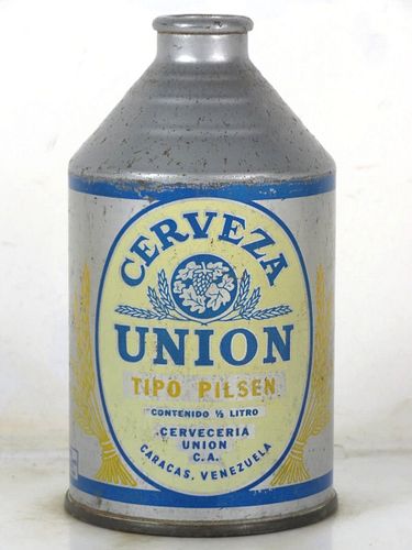 1948 Union Cerveza Typo Pilsen 12oz Unpictured. Crowntainer Caracas Venezuela
