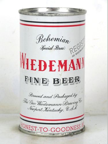 1958 Wiedemann Fine Beer 12oz 145-37.2 Flat Top Kentucky Newport