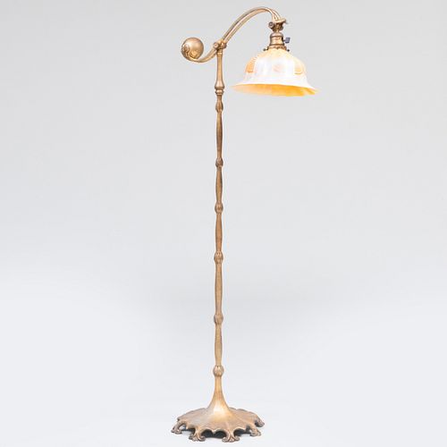 Tiffany Studios Gilt-Bronze Counterbalance Floor lamp with a Later Quetzal Shade