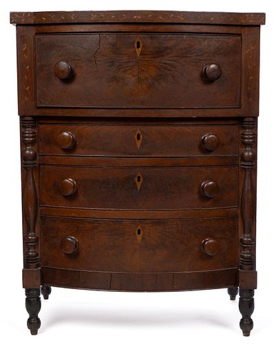IMPORTANT SHENANDOAH VALLEY OF VIRGINIA LATE FEDERAL INLAID WALNUT CHILD'S CHEST OF DRAWERS