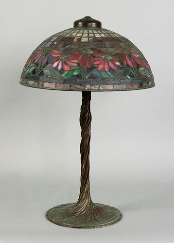 Exceptional Tiffany Studios poinsettia table lamp,