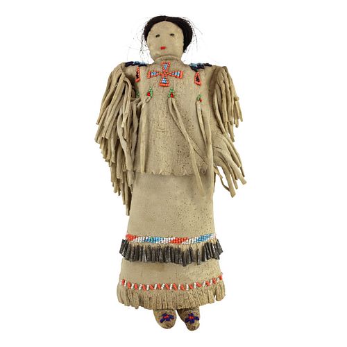 Apache Beaded Leather Doll c. 1920-40s, 12.5" x 5.5" x 3" (DW90256C-1023-001)