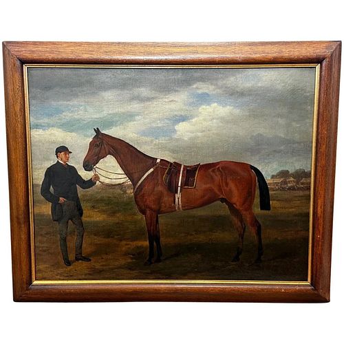 HORSE WITH GROOM OIL PAINTING