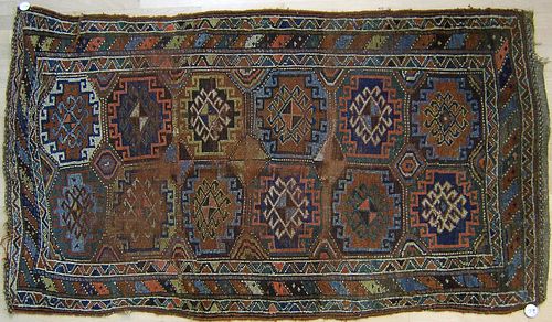 Kazak throw rug, ca. 1910, 7'4" x 3'10", togetheri