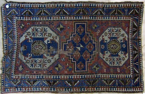 Lori Pembok throw rug, ca. 1900, 7'3" x 4'8".
