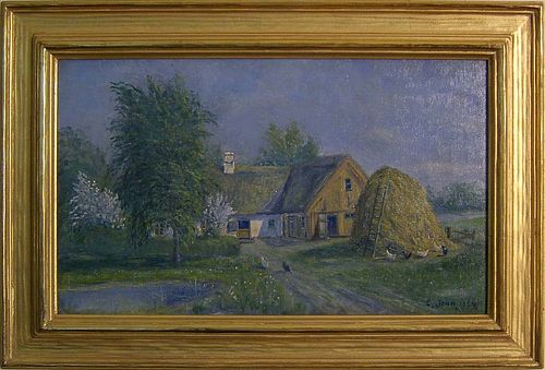 E. Jean, early 20th c., oil on canvas farmscene, 1