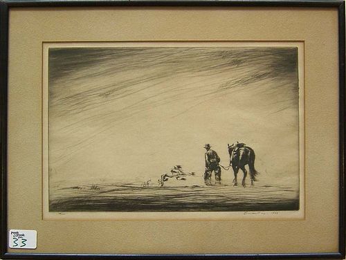 Levon West(American, 1900-1968), engraved westerna