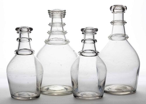 FREE-BLOWN GLASS DECANTERS, LOT OF FOUR