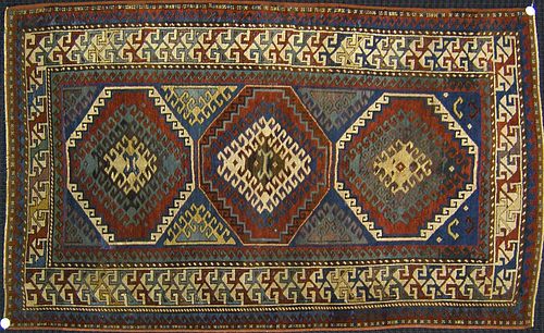 Kazak throw rug, ca. 1900, with 3 medallions and r