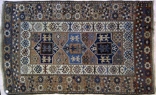 Kurdish Kazak throw rug, ca. 1915, with geometrice