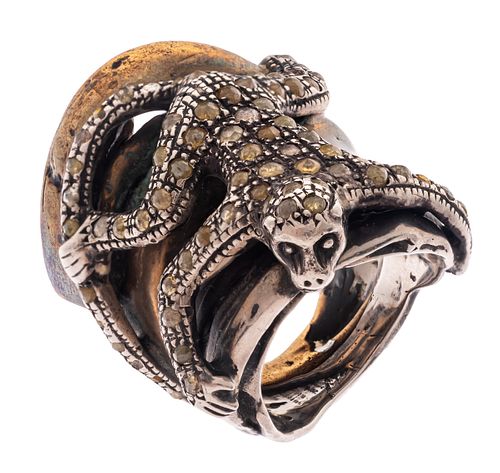 Studio diamond, Silver, Bronze "Monkey" Ring, Hunrod