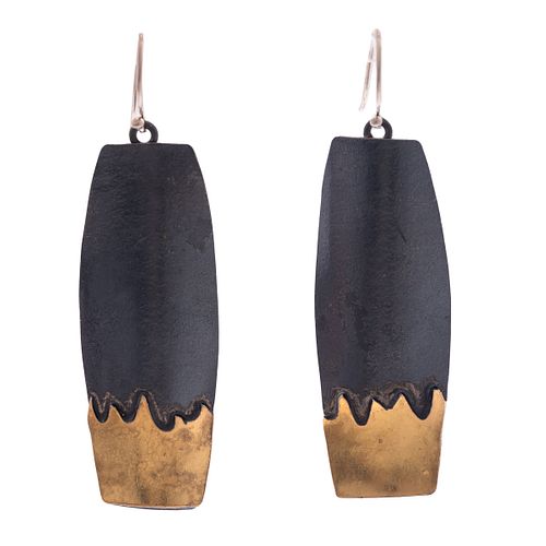 Pair of Oxidized Silver, Gold Earrings, "Midnight on the Water," Lori Gottleib