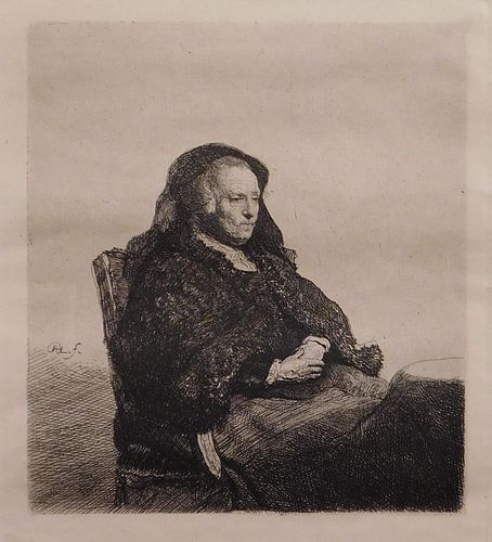 After Rembrandt van Rijn: The Artist's Mother Seated at a Table Looking Right