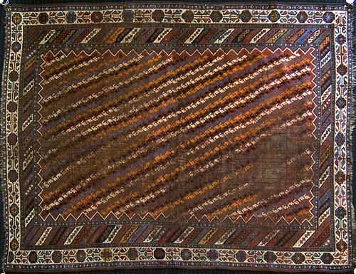 Shirvan throw rug, ca. 1910, 7'5" x 5'3"(worn)