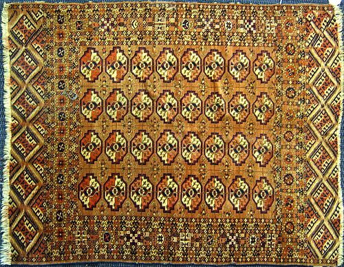 Three semi-antique Turkoman mats, largest - 4' x 3