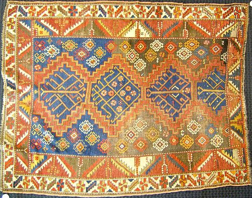 Kazak throw rug, ca. 1920, together with 2 other t