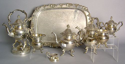 Silver on copper 8-piece tea service to include ke