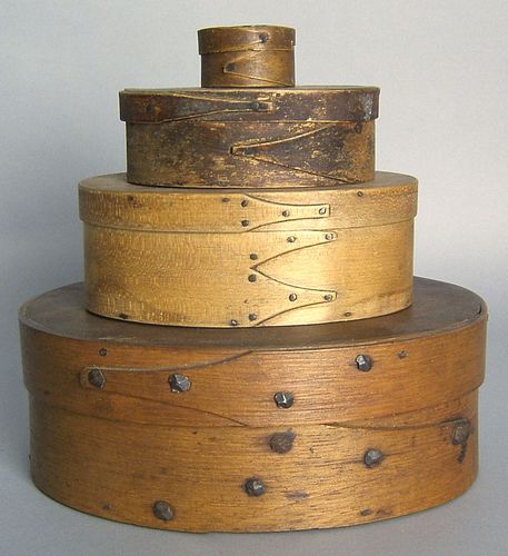Four bentwood boxes, 19th c., largest - 3 3/4" h.,