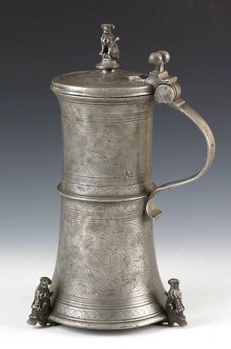 Rare Viennese pewter guild flagon, ca. 1575, with