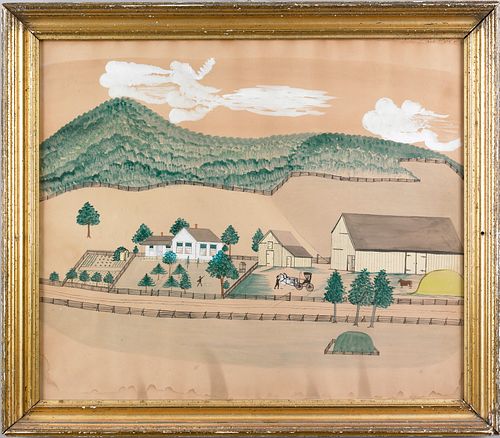 Paul Seifert(American, 1840-1921), watercolor farm