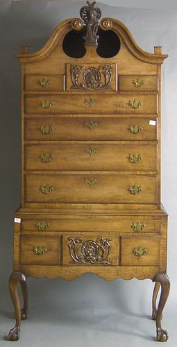 Chippendale style tiger maple highboy, 83" h., 36"