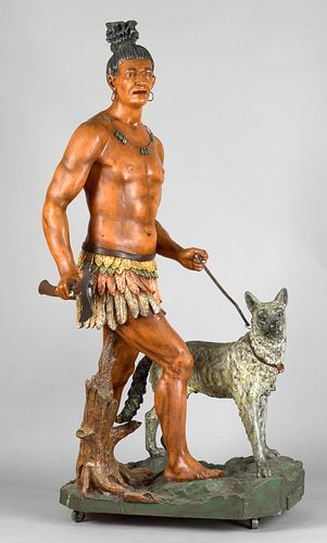 Cast zinc and painted standing Indian warrior ando