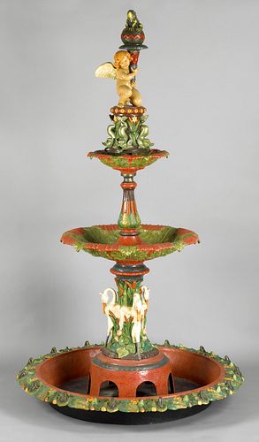 Massive cast iron and painted garden fountain by M