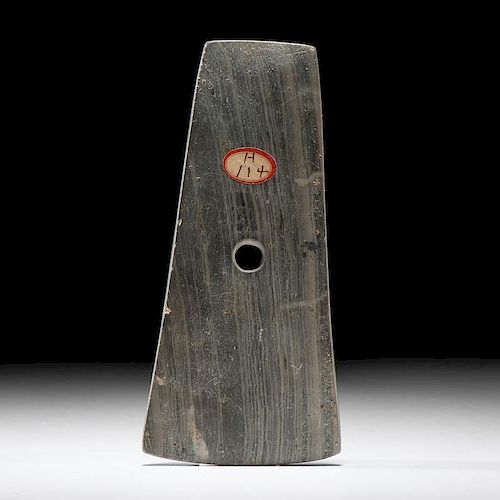 An Adena Bell-Shaped Banded Slate Pendant, From the Collection of Jan Sorgenfrei, Ohio