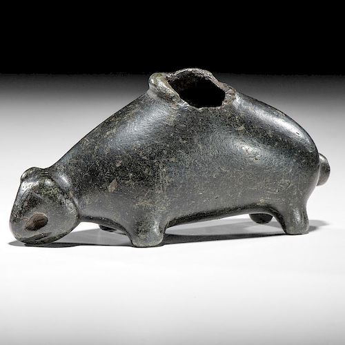 A Fine Steatite Bear Effigy Pipe, From the Collection of Jan Sorgenfrei, Ohio