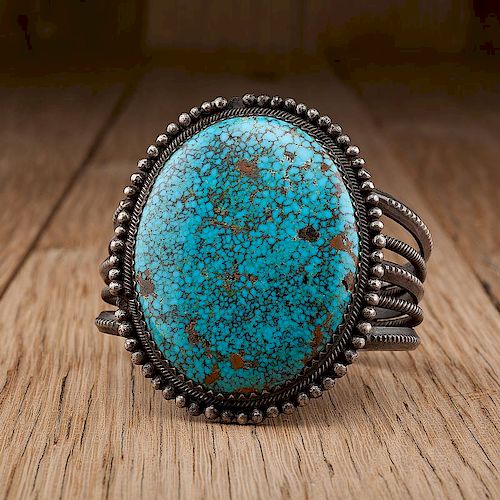 Navajo Silver and Turquoise Cuff with Ribbon